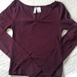H&M Divided Burgundy Long Sleeve Crop Top X-Small
